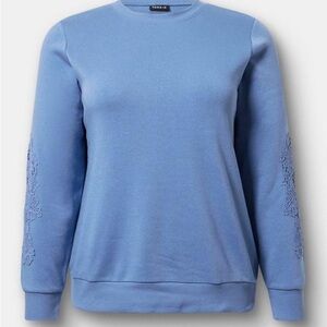 Torrid Blue Relaxed Crochet Sweatshirt